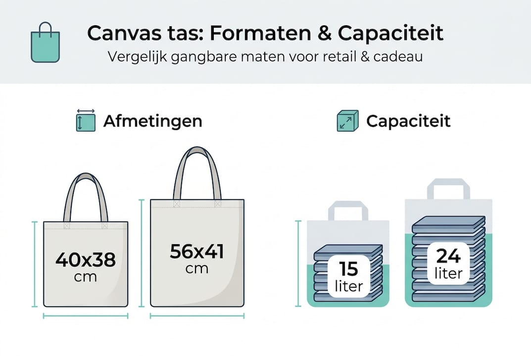 Overzicht canvas tassen: maten en inhoud in beeld