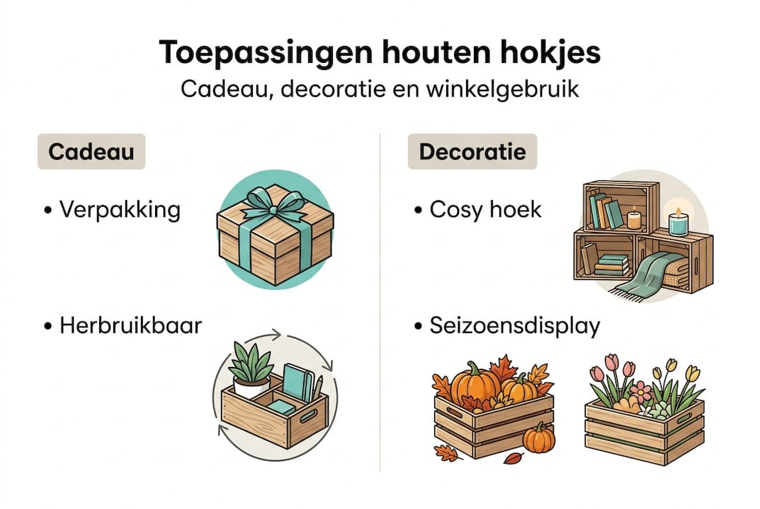Infographic toepassingen houten hokjes overzicht