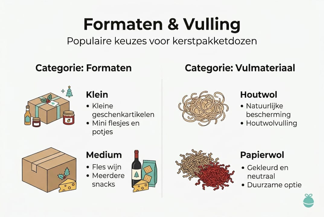 Overzicht van beschikbare maten en soorten vulling