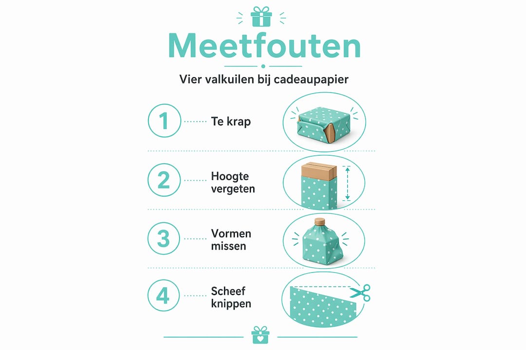 Infographic: vier veelgemaakte fouten bij het meten van cadeaupapier