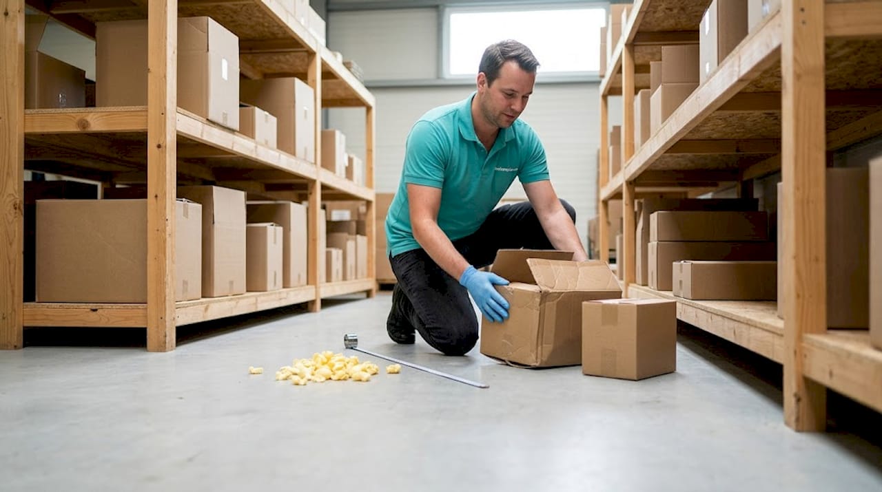 Als magazijnmedewerker zorg je ervoor dat de pakketten op grootte worden gesorteerd.