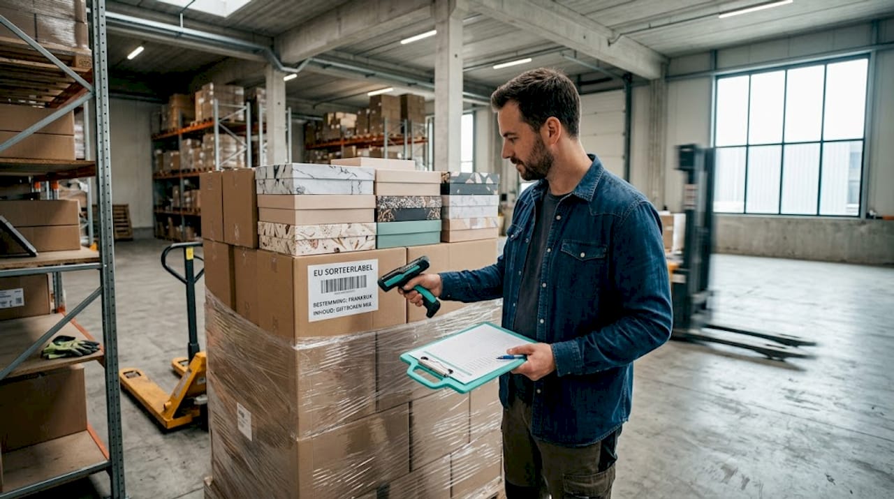 Controle van luxe, duurzame geschenkpakketten in het magazijn