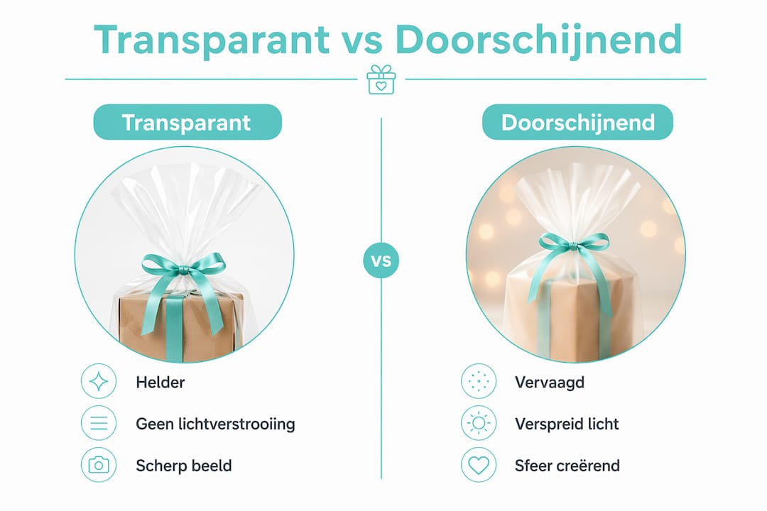 Overzichtelijke infographic: de verschillen tussen transparant en doorschijnend papier op een rij