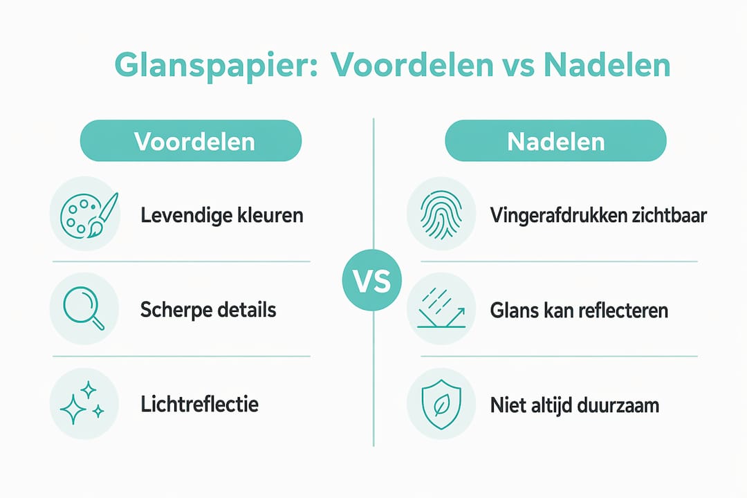 Infographic: de voor- en nadelen van glanzend papier op een rij
