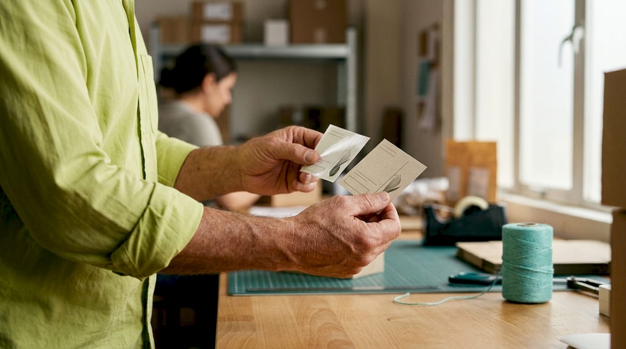 Vergelijking tussen duurzame en gewone labels in de hand
