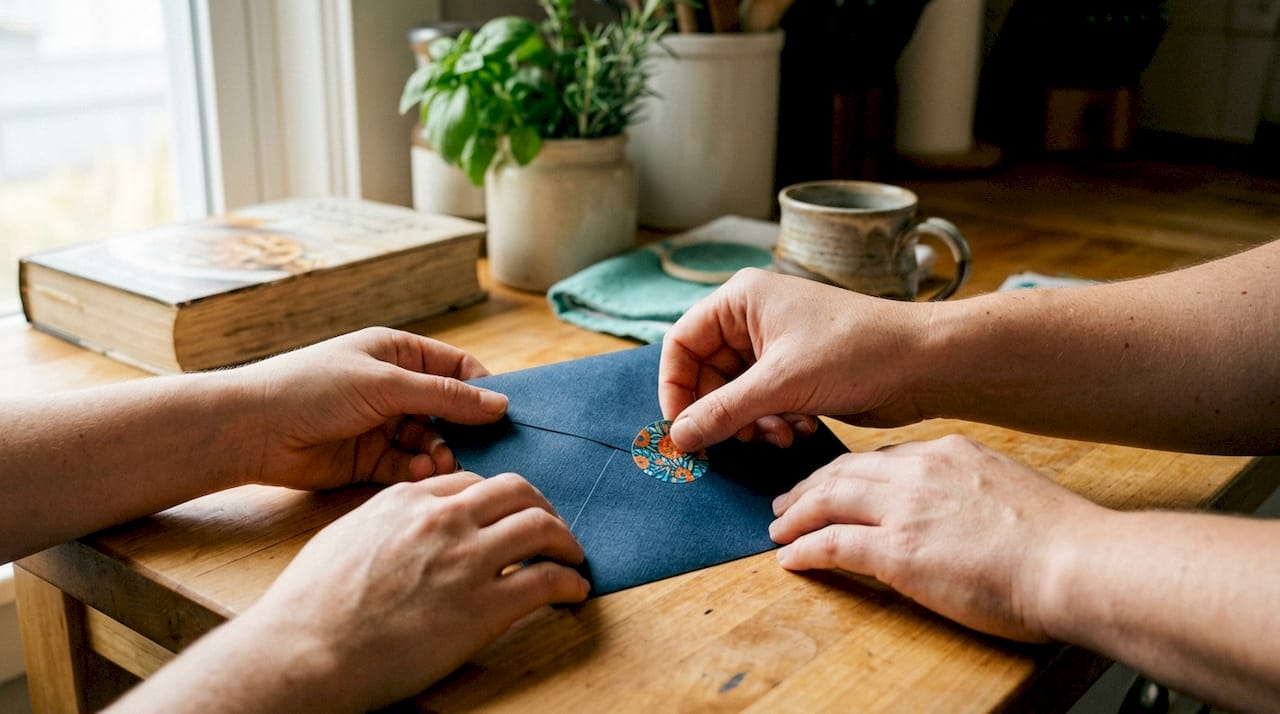 Sluitsticker op de envelop plakken