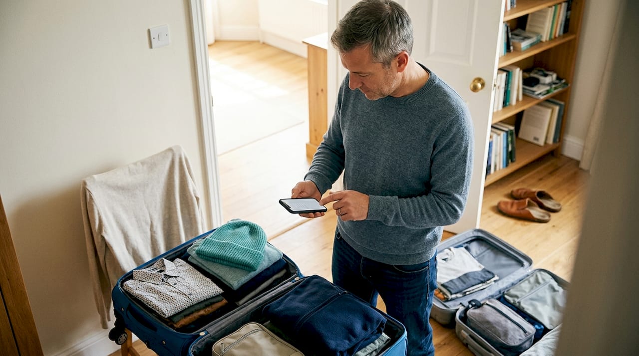 Man maakt zich klaar om zijn spullen in te pakken voor vertrek.
