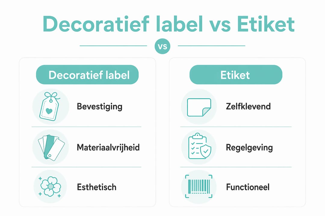 Infographic: verschil tussen een decoratief label en een functioneel etiket