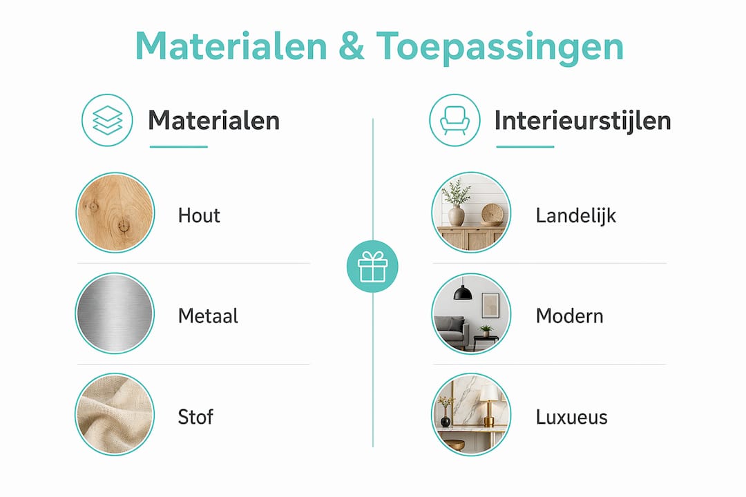 Overzicht van materialen en woonstijlen in beeld gebracht