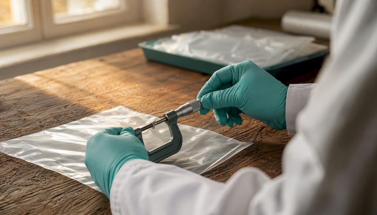 De dikte van een plastic tas bepalen met een micrometer