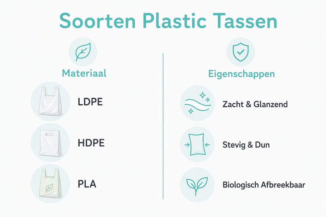 In deze infographic worden de verschillende soorten plastic tassen en hun eigenschappen overzichtelijk naast elkaar gezet.