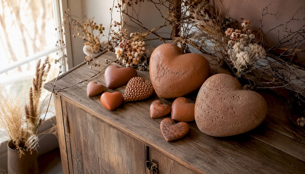 Sfeervolle hartjes in terracotta- en okertinten als blikvanger in je interieur