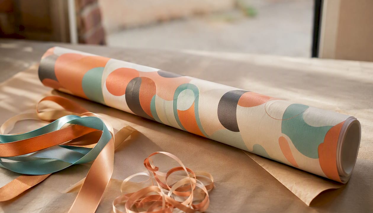 Cadeaupapier met eigen ontwerp, compleet met bijpassende linten