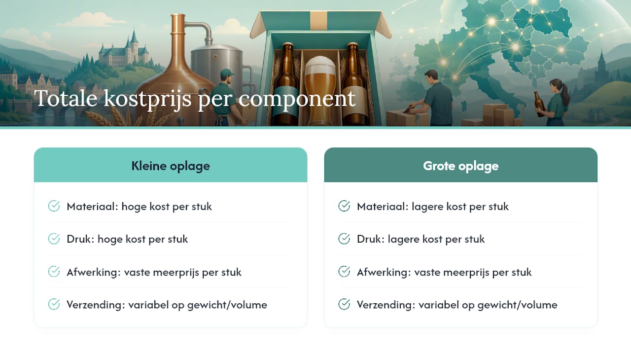 Overzicht van de kostenopbouw van de verpakkingsmaterialen voor 'Proost'