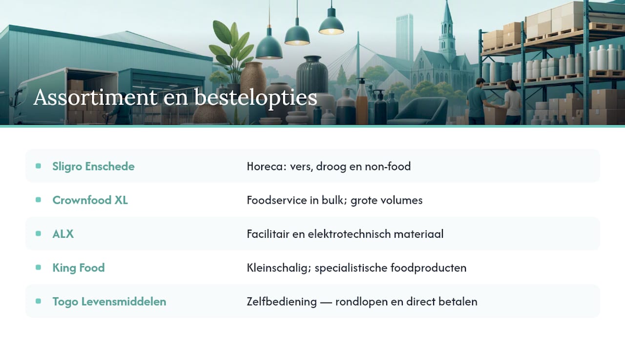 Overzicht van groothandels in Enschede: assortiment en bestelopties vergeleken