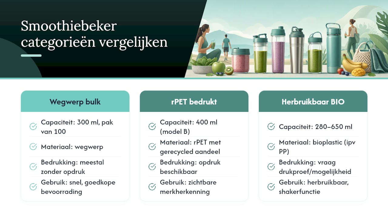 Overzicht van verschillende soorten smoothie bekers en hun eigenschappen