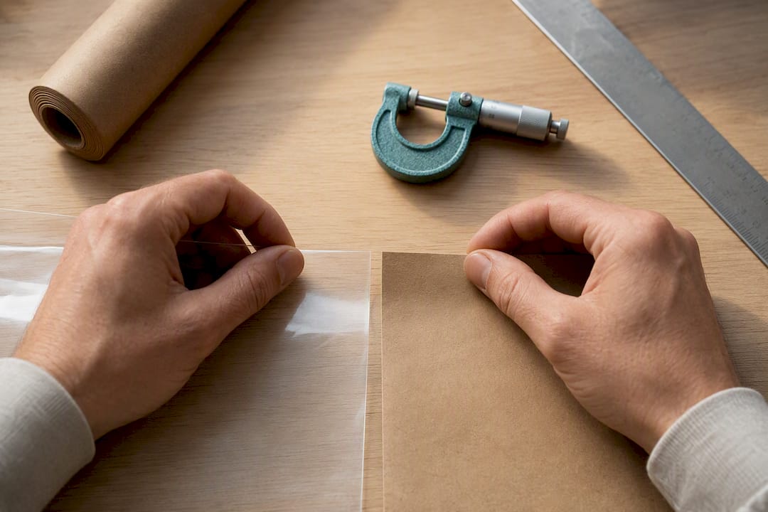 De dikte van het zakmateriaal wordt nauwkeurig vergeleken