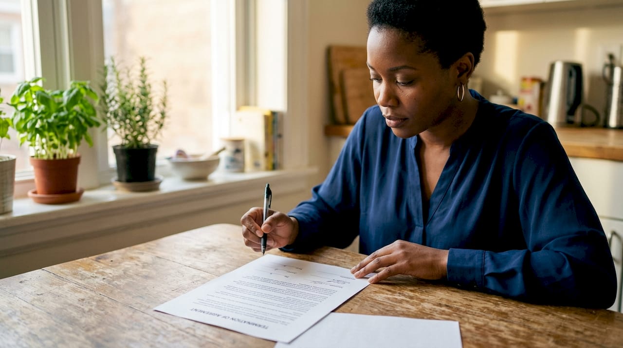 Hands signing multi-approval HR termination letter