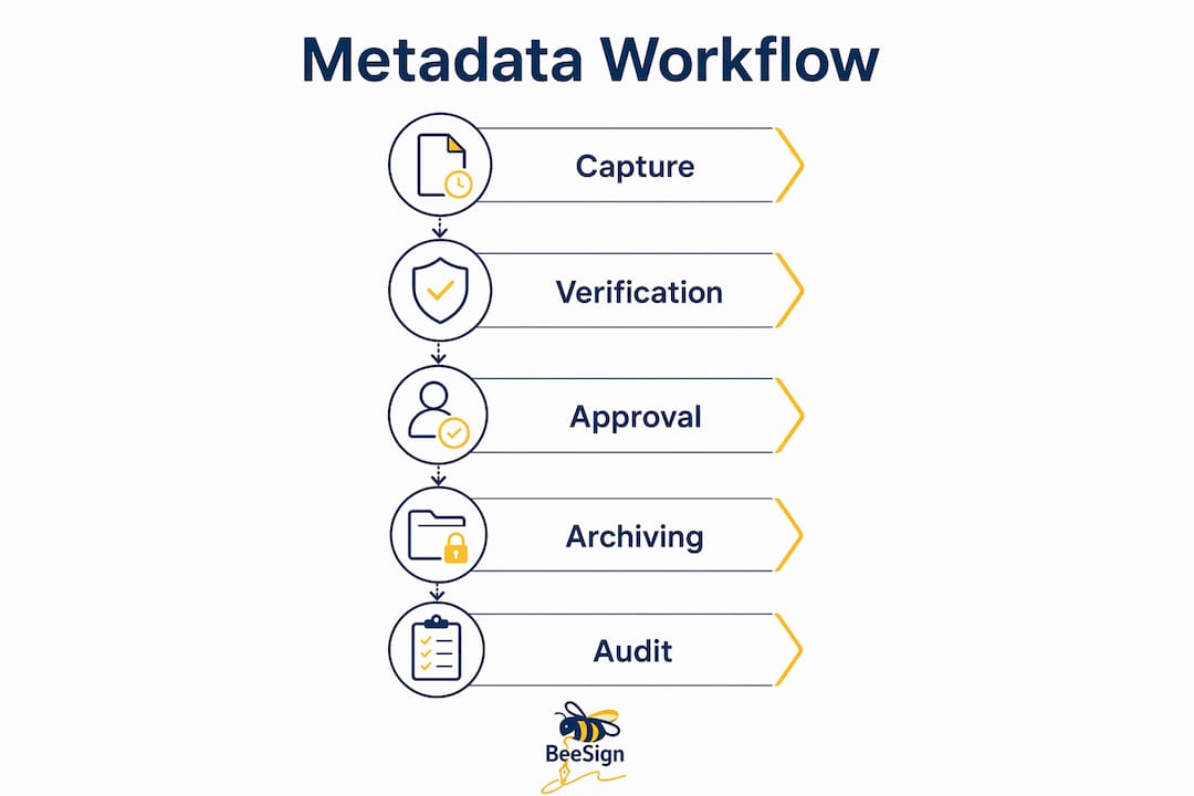 Infographic illustrating metadata workflow steps