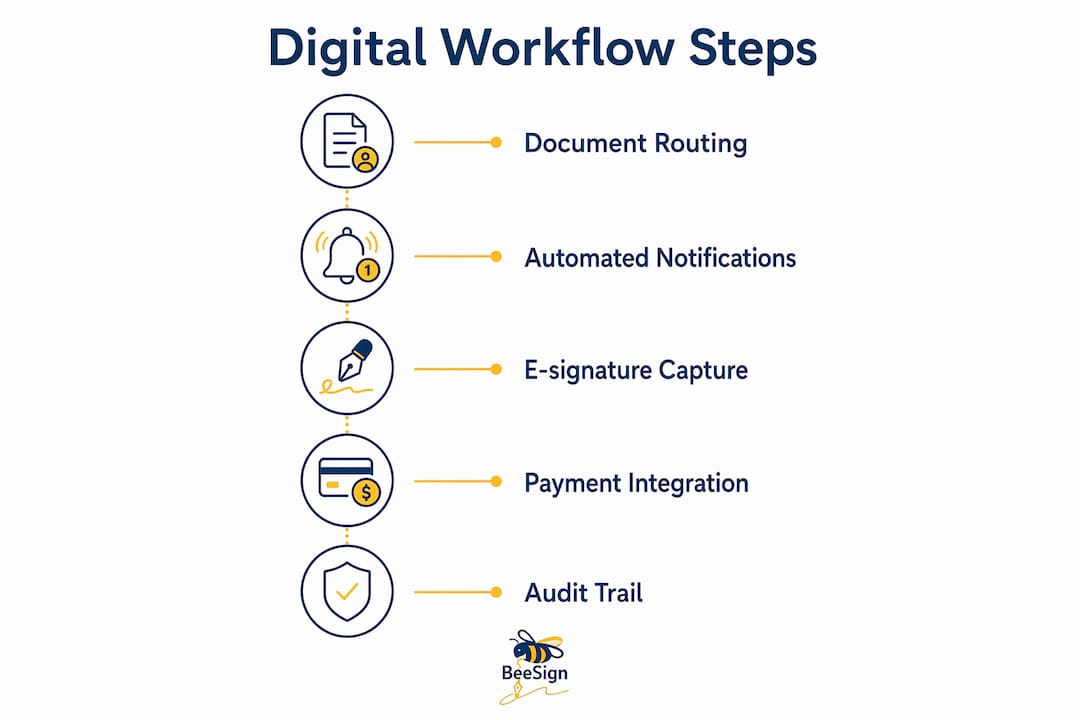 Infographic illustrating the steps of digital property closing workflows
