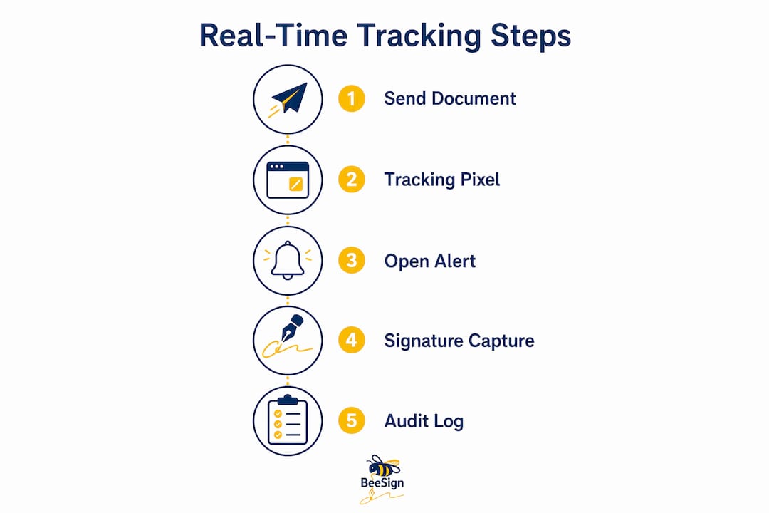 Infographic showing real-time document signing tracking steps