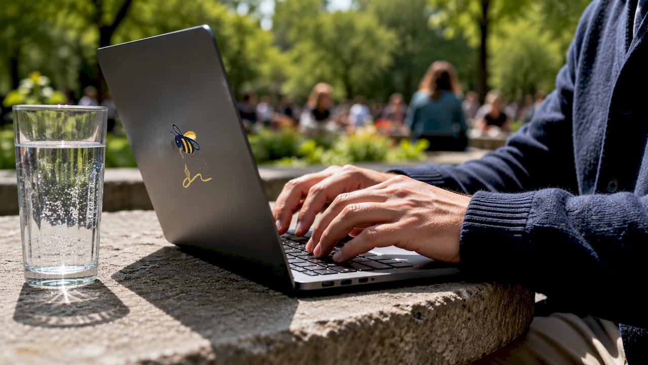 Hands typing on laptop managing encryption