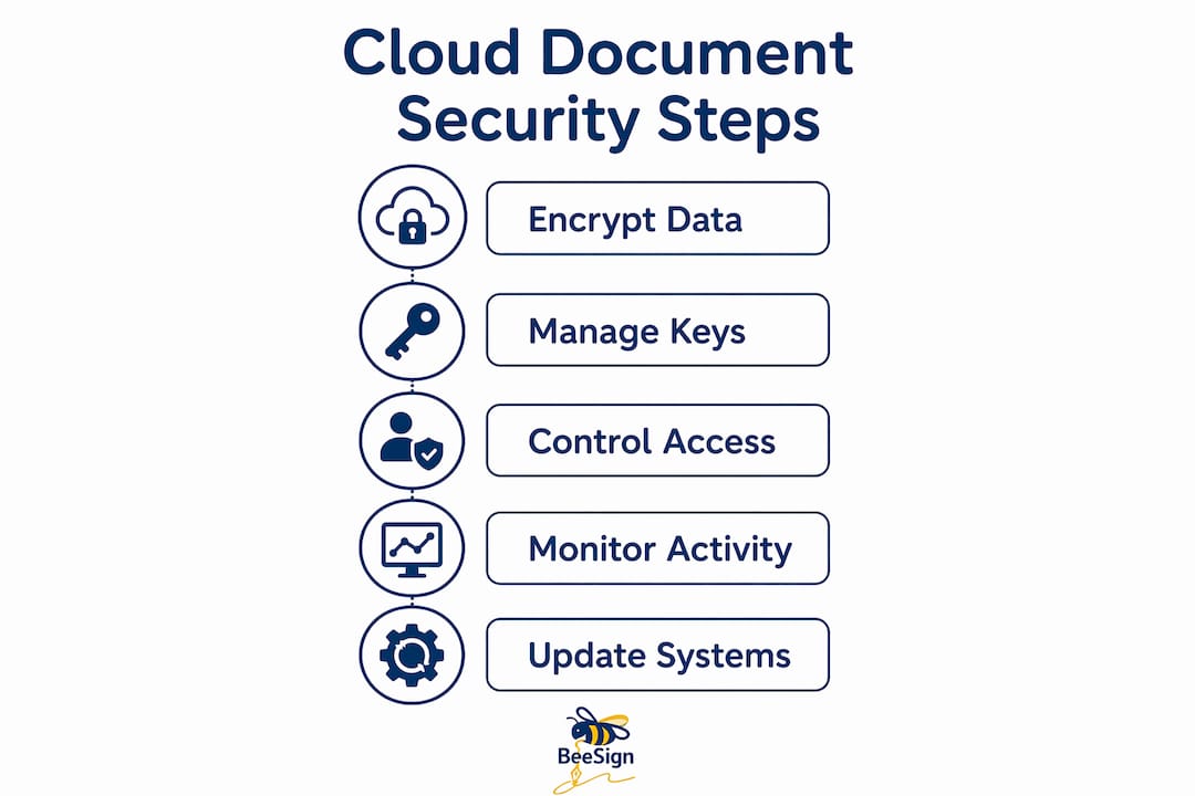 Infographic illustrating steps of cloud document security
