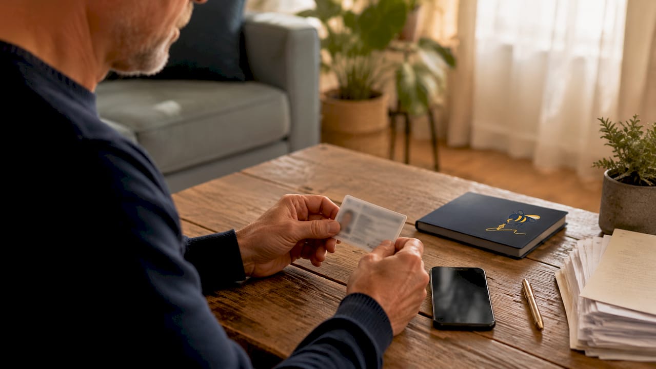 Hands holding ID and phone for verification