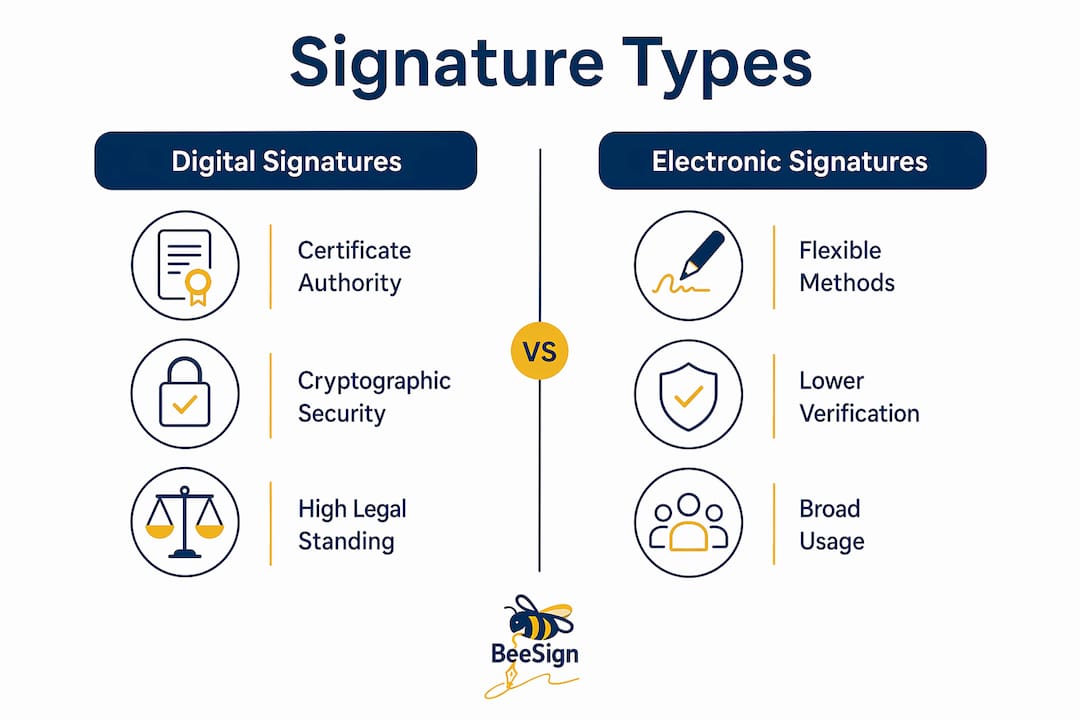 Infographic comparing digital and electronic signatures