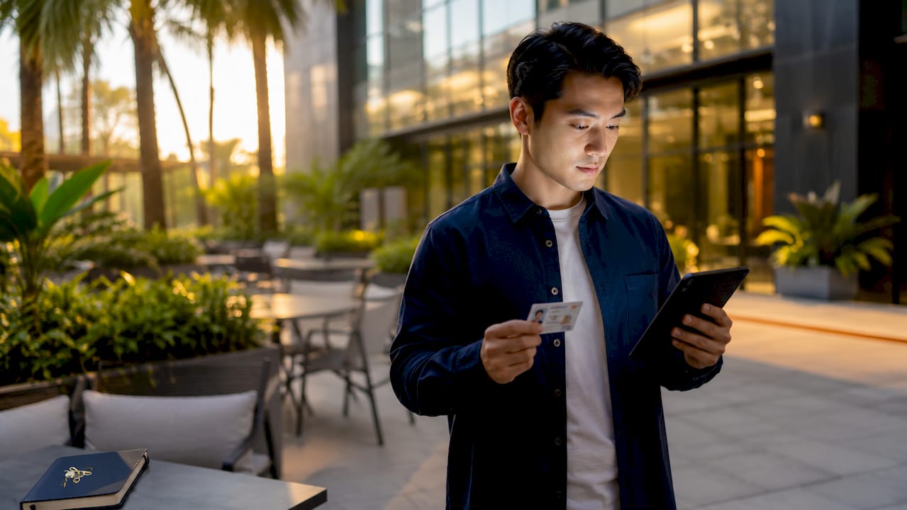 New hire undergoing biometric identity verification