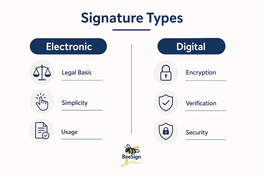 Infographic comparing electronic and digital signatures