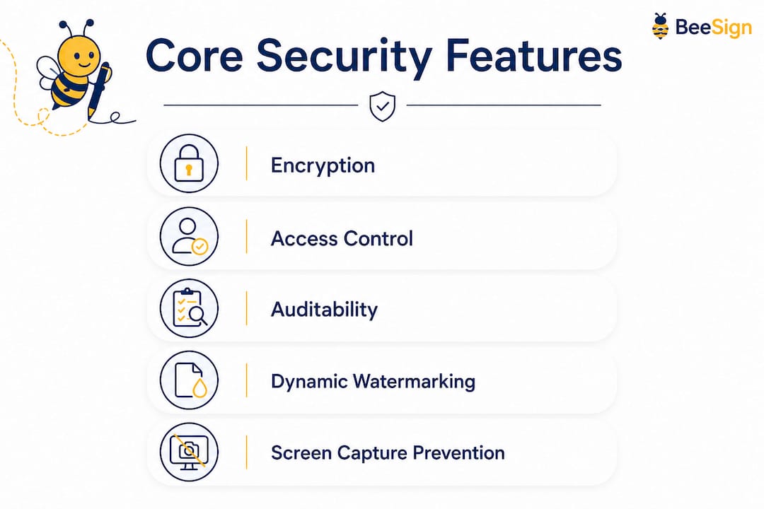 Infographic illustrating core security features of secure document platforms