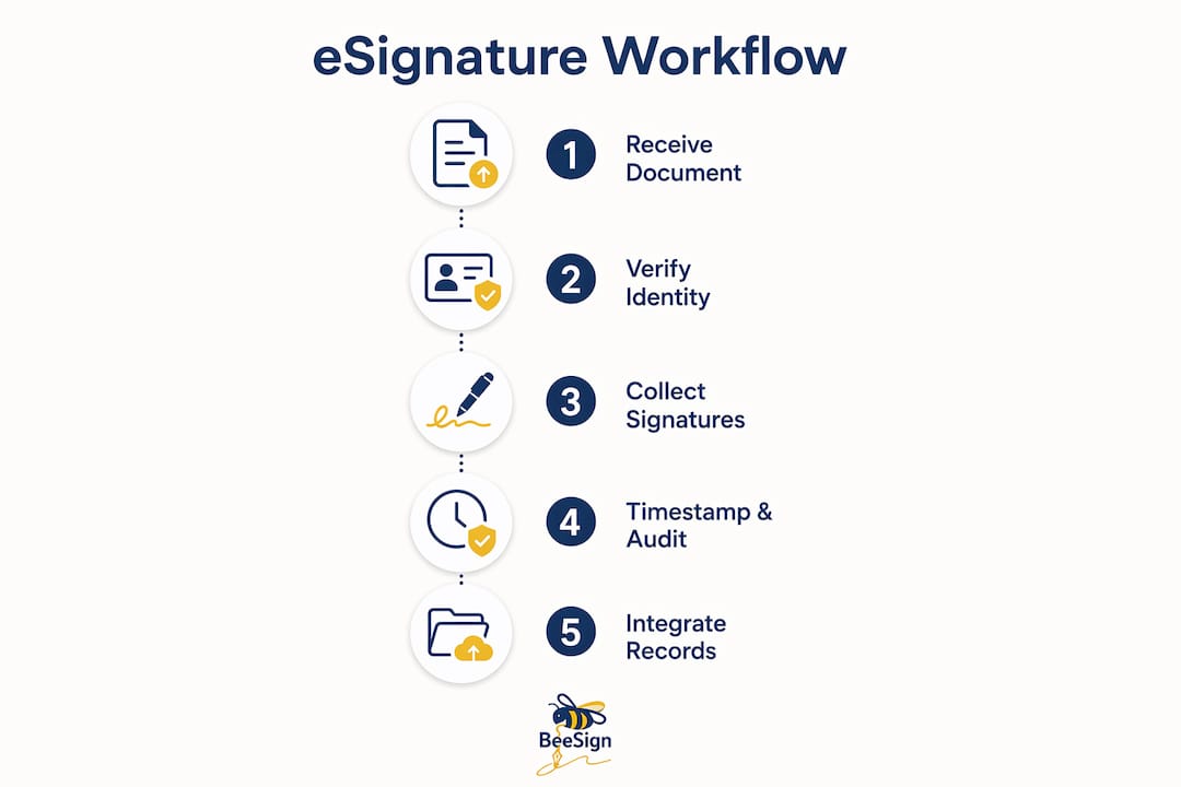 Infographic showing five stages of eSignature workflow in HR