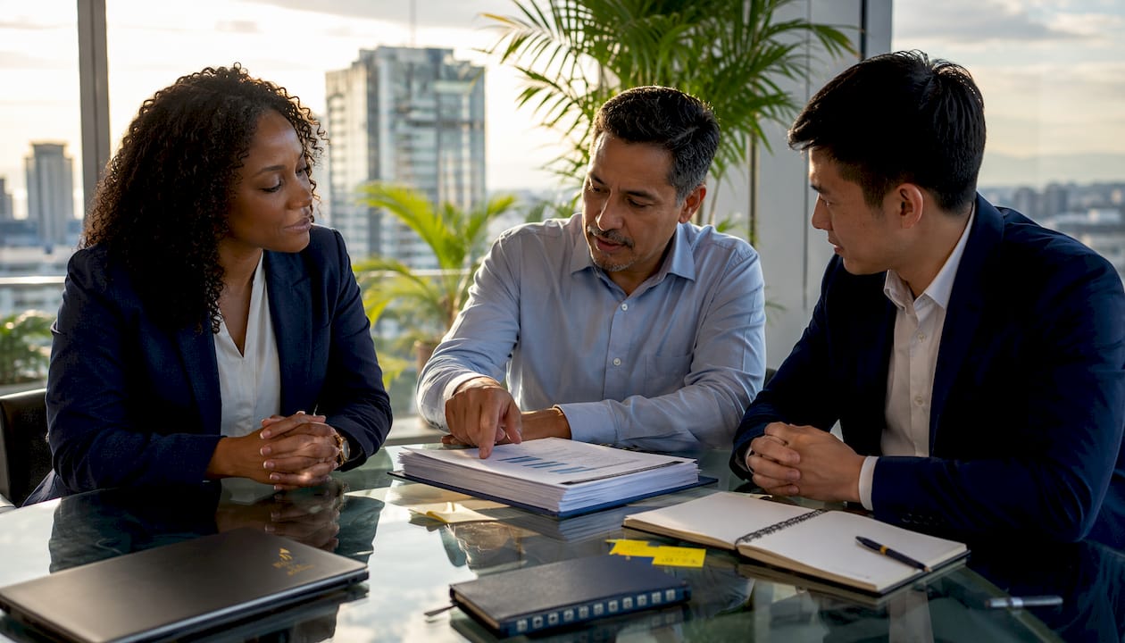 Diverse team discussing electronic signature compliance