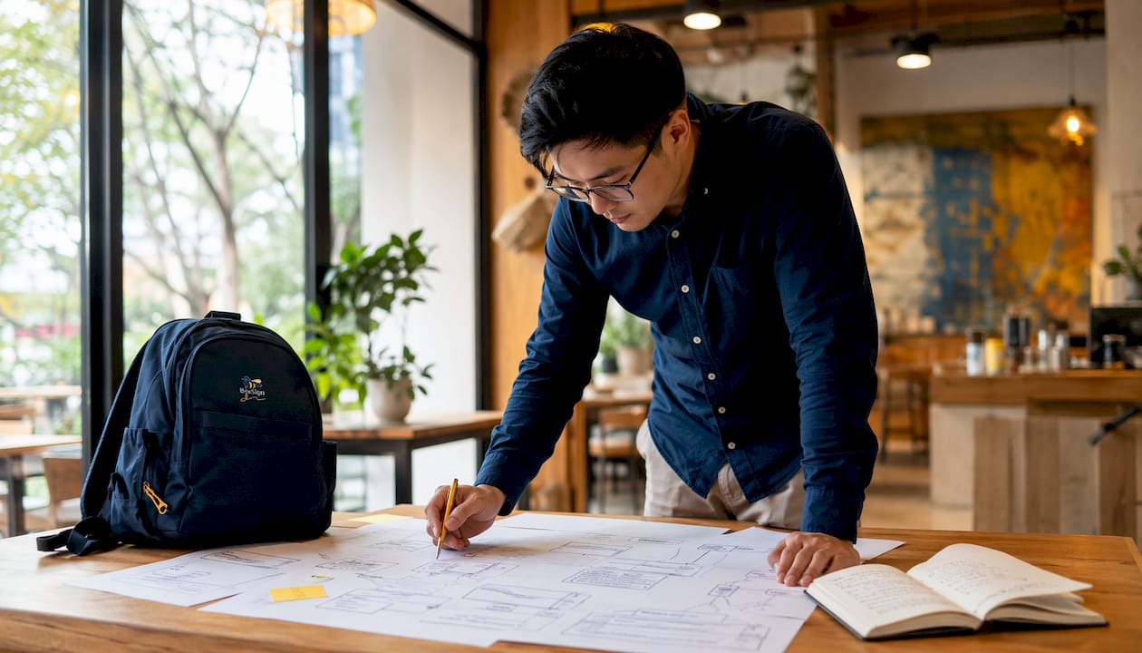 Engineer working on integration code at home office