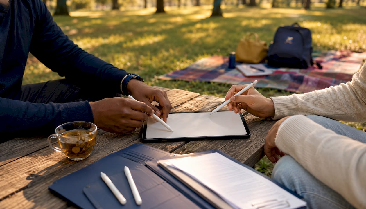 Hands with tablets acknowledging vendor documents
