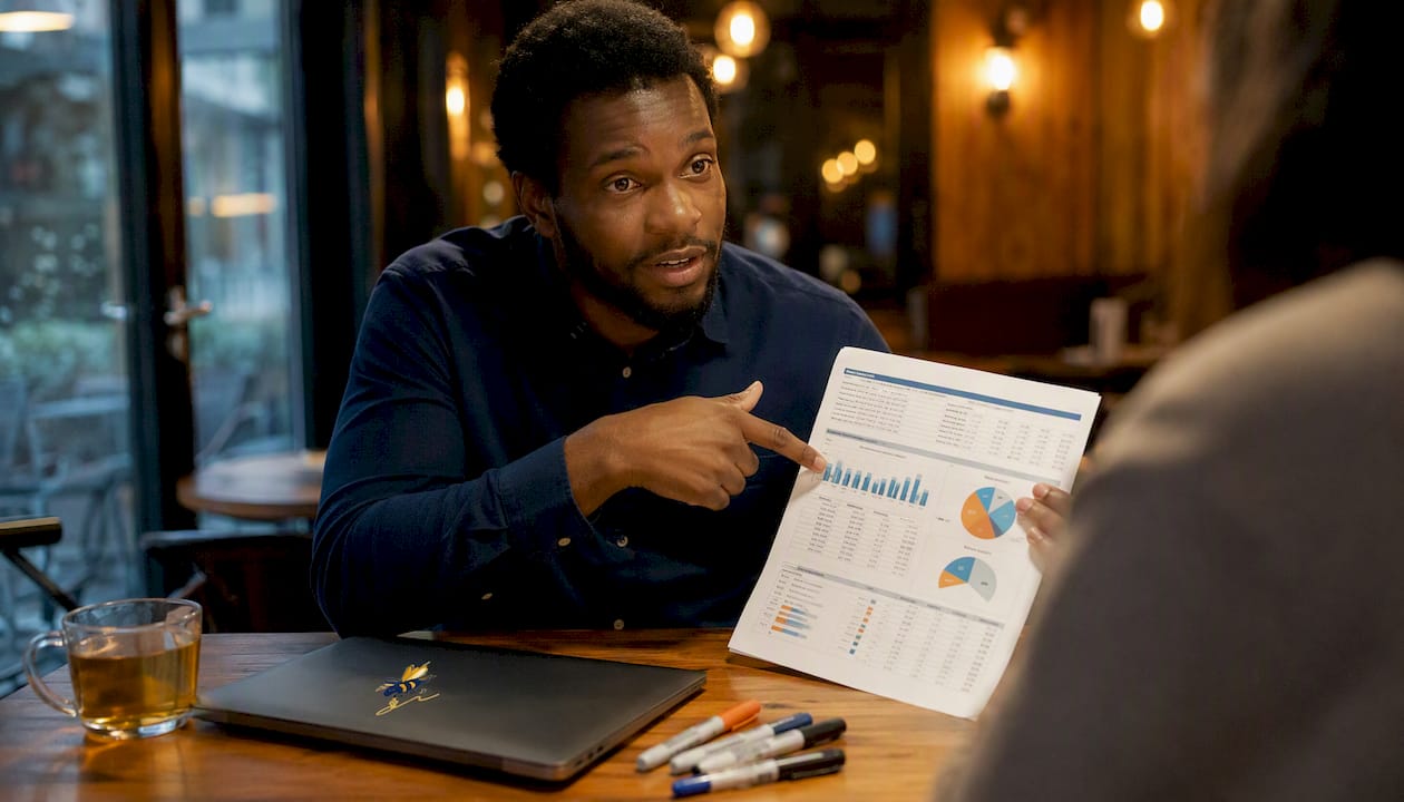 Analyst discussing supply chain performance metrics