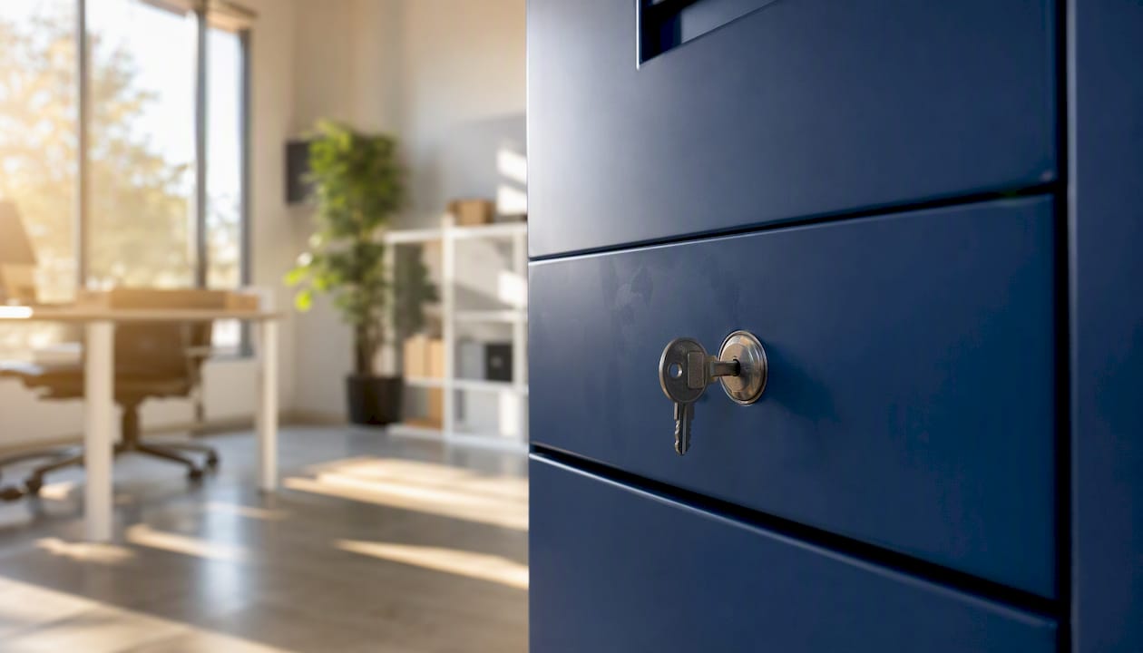 Locked file cabinet for secure document storage