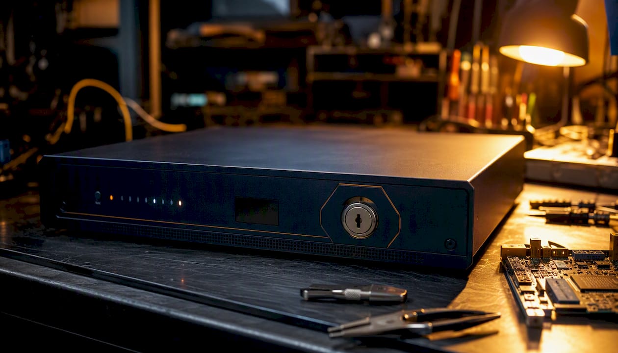 Close-up of a hardware security module in a data center