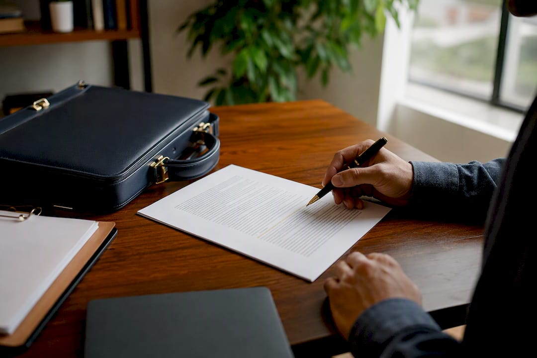 Hand reviewing indemnity clause on document