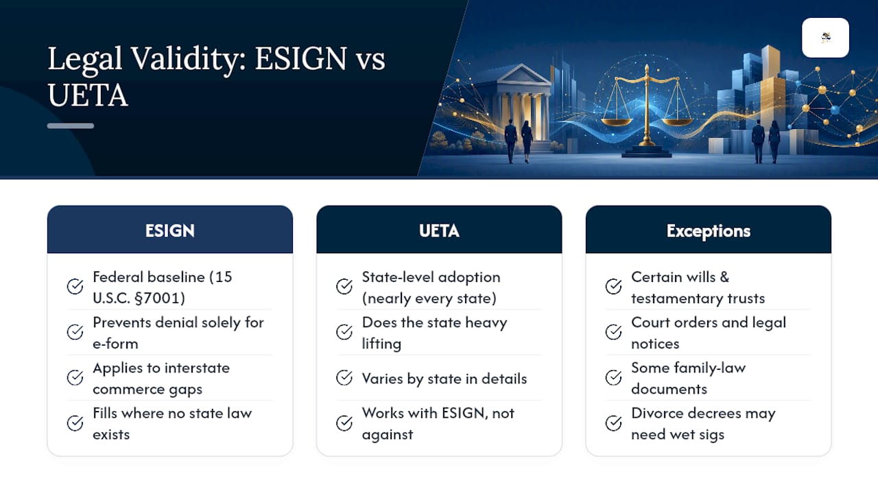 Are Electronic Signatures in Court Legally Valid Under ESIGN and UETA? — overview diagram