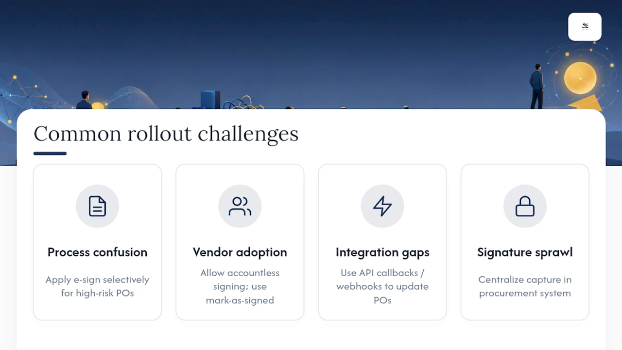 Common Challenges When Rolling Out PO E-Signature Workflows — overview diagram