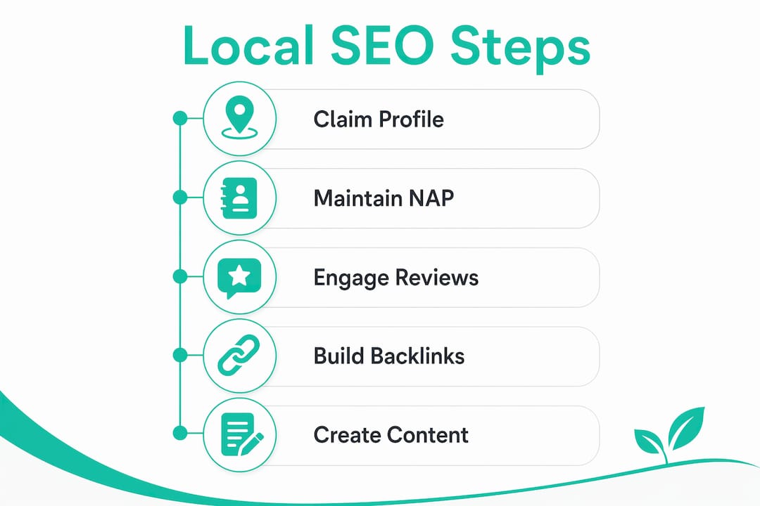 Infographic outlining key steps to improve local SEO rankings