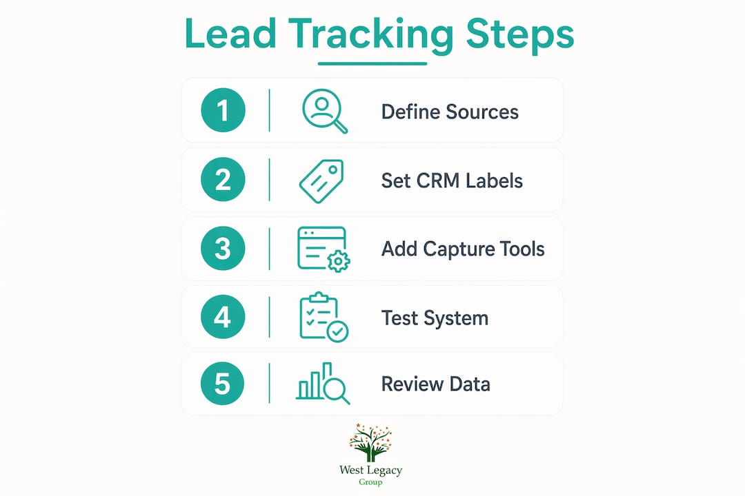 Infographic illustrating lead tracking implementation steps