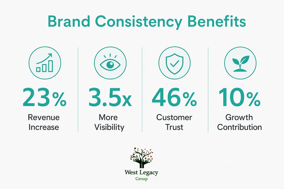 Infographic showing key brand consistency benefits