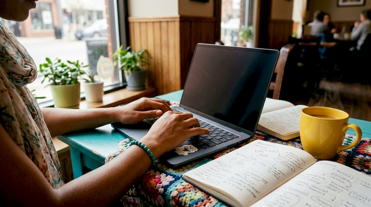 Close-up of hands typing on keyboard at desk