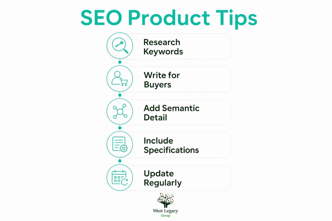 Infographic illustrating SEO product description steps