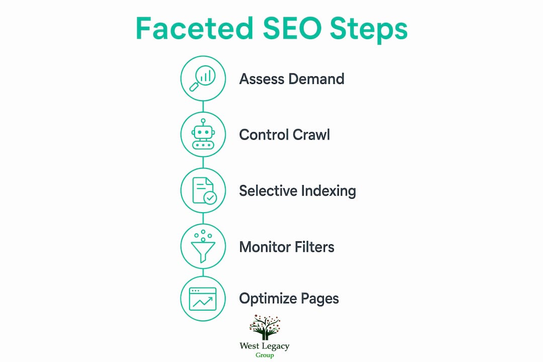Infographic illustrating faceted navigation SEO best practice steps