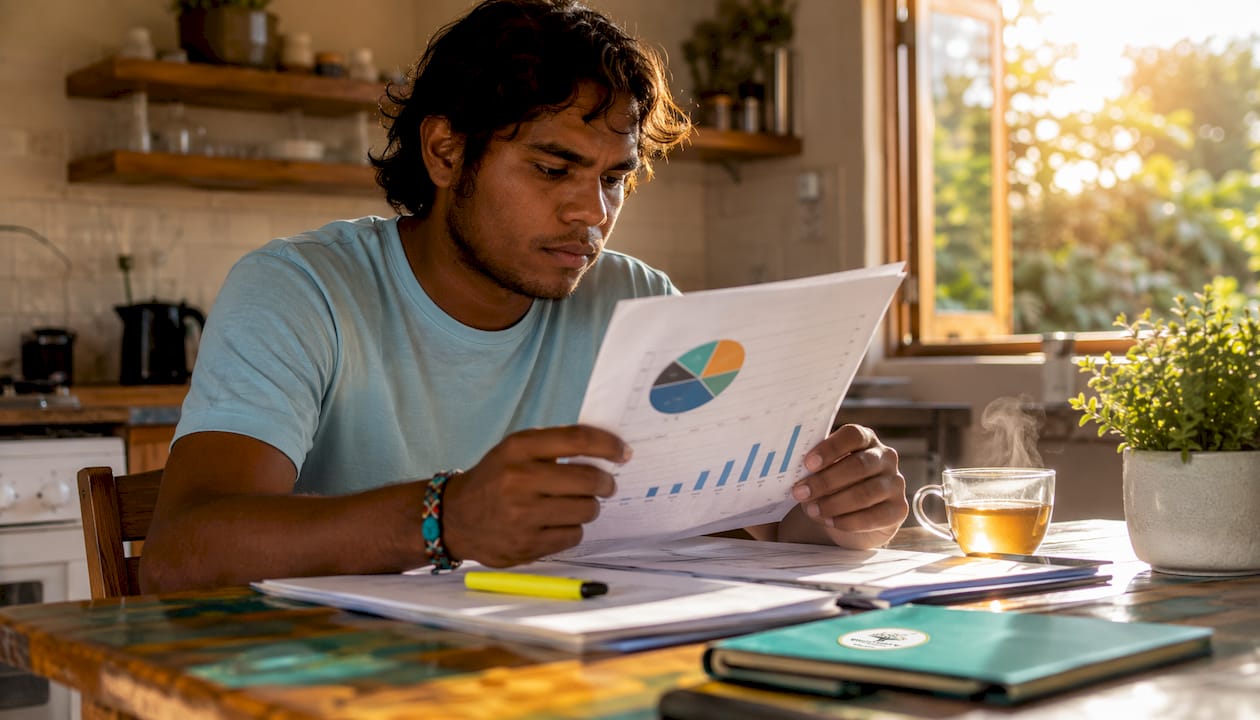 Young man analyzing conversion rate report
