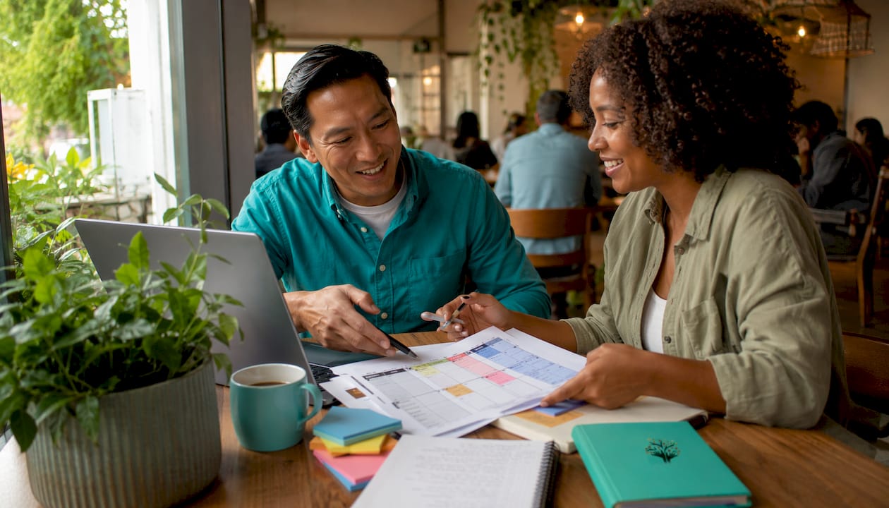 Overhead view of small business content planning